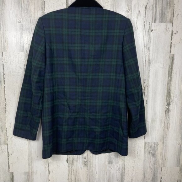Talbots tartan plaid blazer jacket blue green academia preppy 100% wool size 4 - Picture 5 of 6